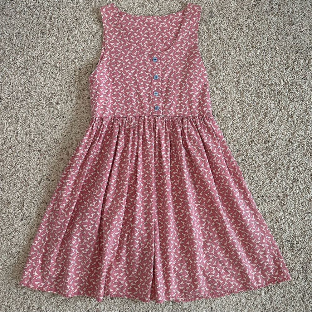 Vintage girls handmade pink floral goose jumper with blue buttons
